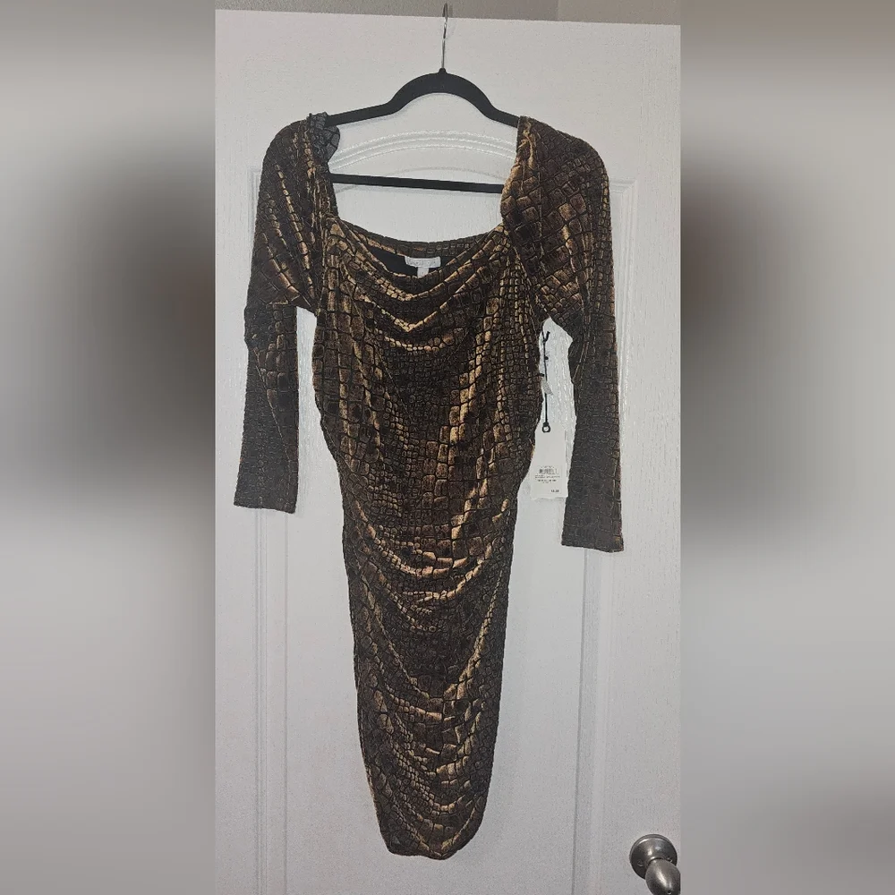 Nordstrom’s Leith brand Beautiful Brown burn out body con dress size Large - Picture 2 of 5